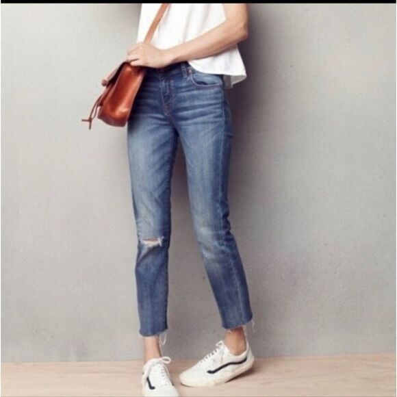 Madewell Alley Straight Mid Rise Raw Hem Jeans - Picture 1 of 13